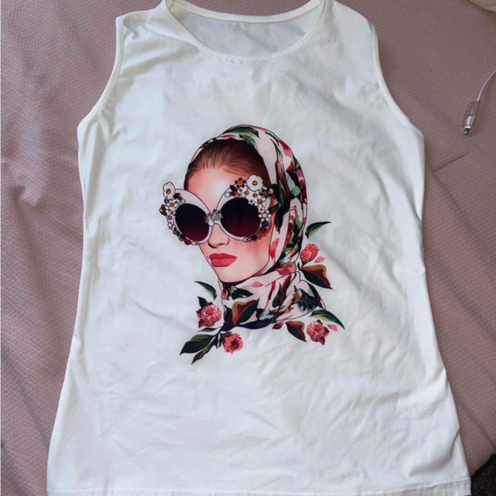 Floral Graphic White Tank Top